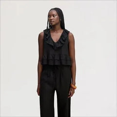 Sleeveless V Neck Flounce Top
